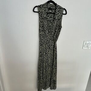 Citi Dress Geometric Wrap Sleeveless‎ V-Neck Long Dress Black White Rayon Size 8